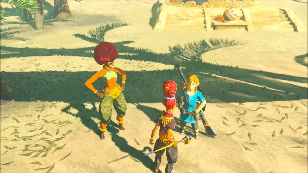 Link standing with Shabonne and the champion Tali by the trophy altar Link standing with Shabonne and the champion Tali by the trophy altar