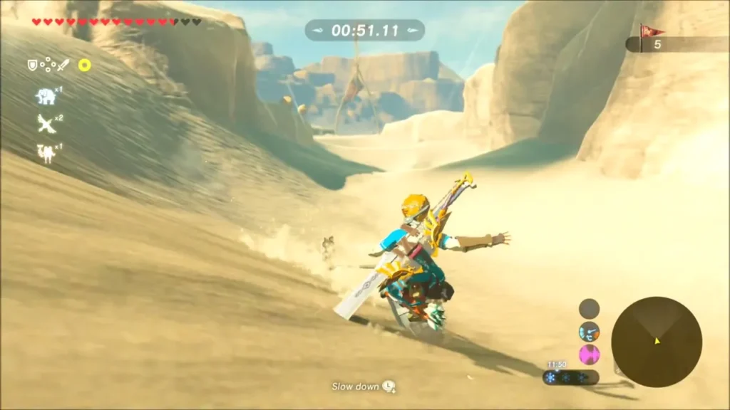 Link steering the seal down a dune toward gate five Link steering the seal down a dune toward gate five