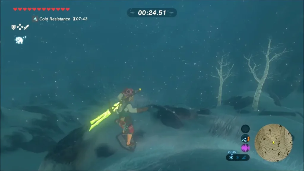 Link cutting across a rocky slope on his shield during a timed run Link cutting across a rocky slope on his shield during a timed run