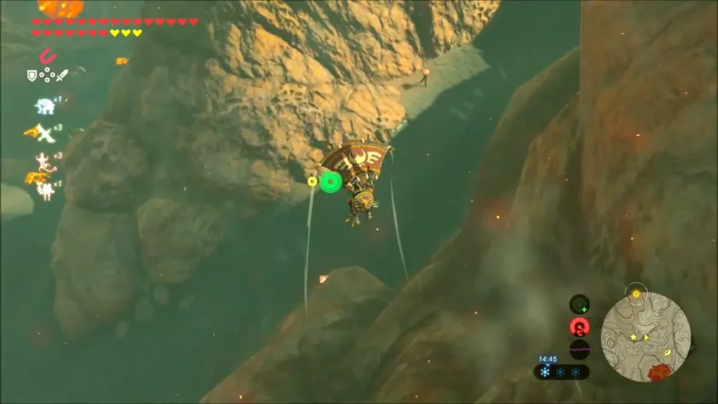 Link gliding down a rocky canyon towards Gorko Tunnel Link gliding down a rocky canyon towards Gorko Tunnel