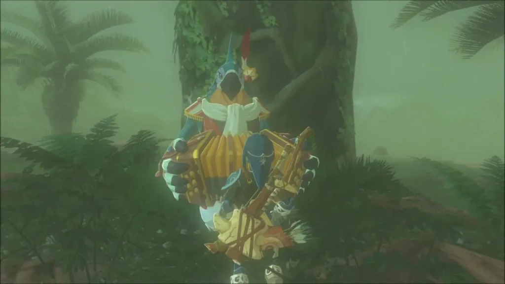 Kass playing his accordion beside a tree in the rain by Calora Lake