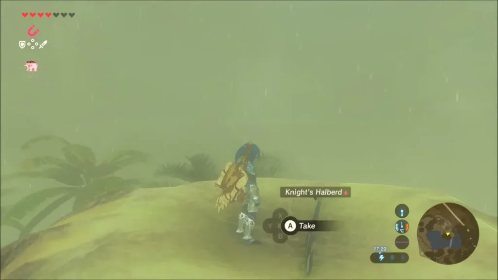 Link about to pick up the Knight's Halberd on the mound