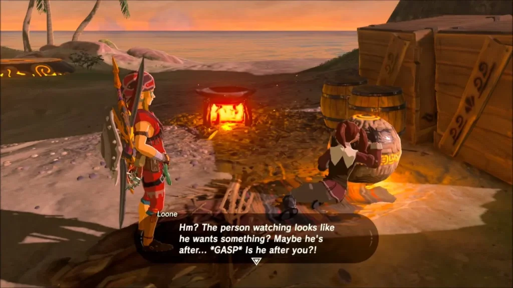 Loone talking beside her pot-wearing friend Roscoe at the campfire on Puffer Beach Loone talking beside her pot-wearing friend Roscoe at the campfire on Puffer Beach