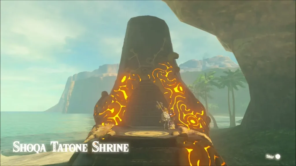 Shoqa Tatone Shrine risen on the beach with its name shown Shoqa Tatone Shrine risen on the beach with its name shown
