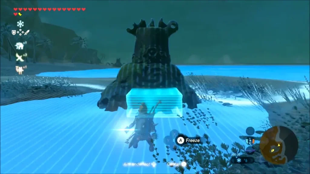 Link freezing a Guardian Stalker on the shore with Cryonis ice Link freezing a Guardian Stalker on the shore with Cryonis ice