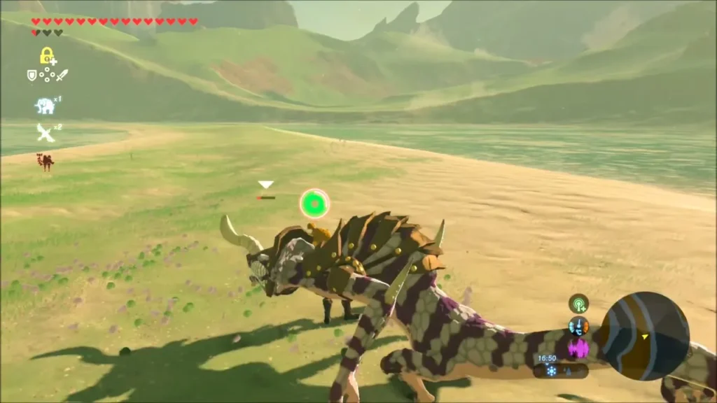 Link facing a Lizalfos on the peninsula shore Link facing a Lizalfos on the peninsula shore