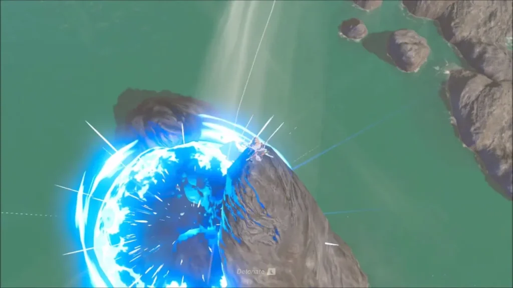 A remote bomb exploding against a boulder in the lagoon A remote bomb exploding against a boulder in the lagoon