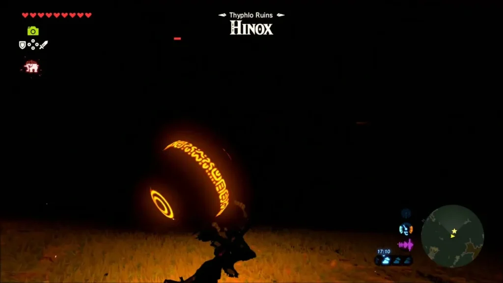 The glowing orb held in the dark near the Hinox The glowing orb held in the dark near the Hinox
