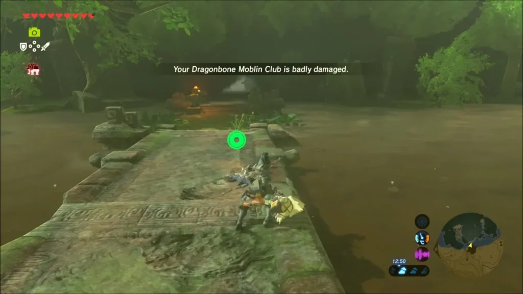 Link walking a worn stone path into the shrouded ruins Link walking a worn stone path into the shrouded ruins