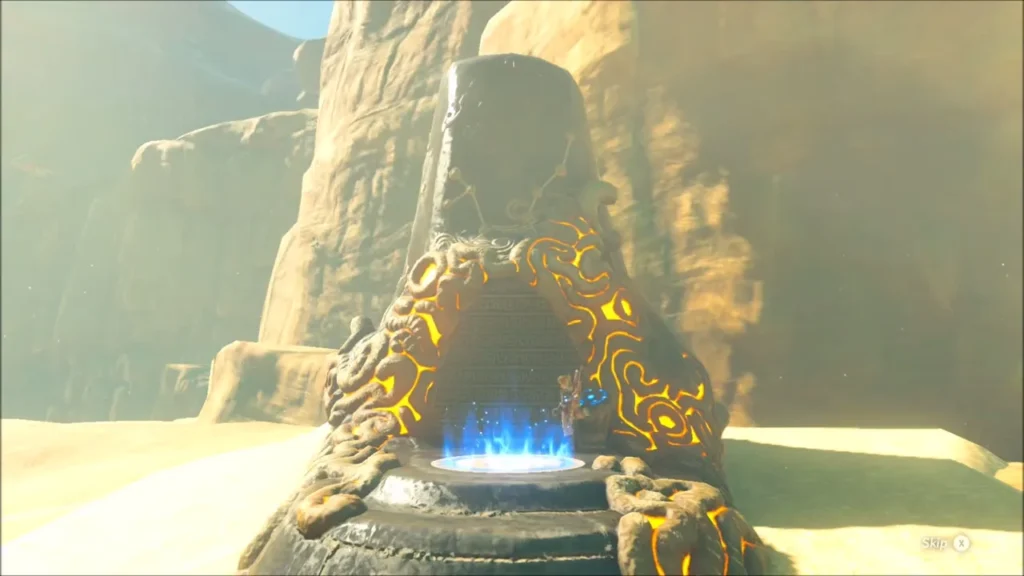 The shrine risen from the sand with its entrance glowing The shrine risen from the sand with its entrance glowing