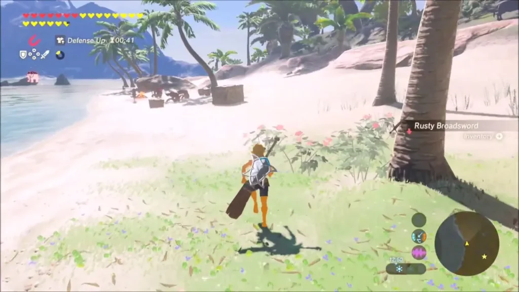 Link running along the beach toward the Bokoblin camp and its barrels Link running along the beach toward the Bokoblin camp and its barrels