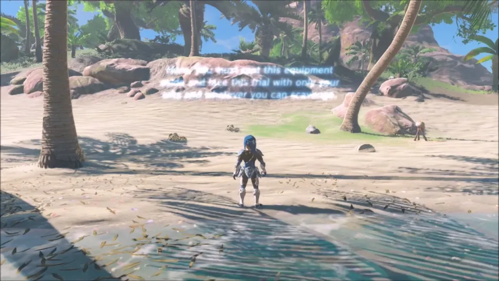 Link on the sand of the beach with only the clothes and gear he arrived in Link on the sand of the beach with only the clothes and gear he arrived in