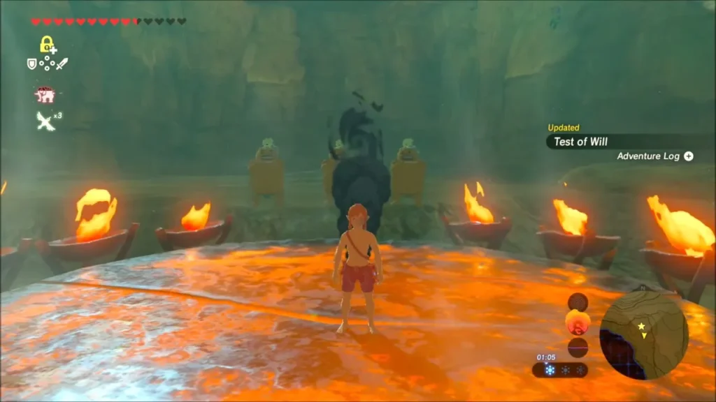 Link standing on the glowing plate as the Test of Will updates Link standing on the glowing plate as the Test of Will updates