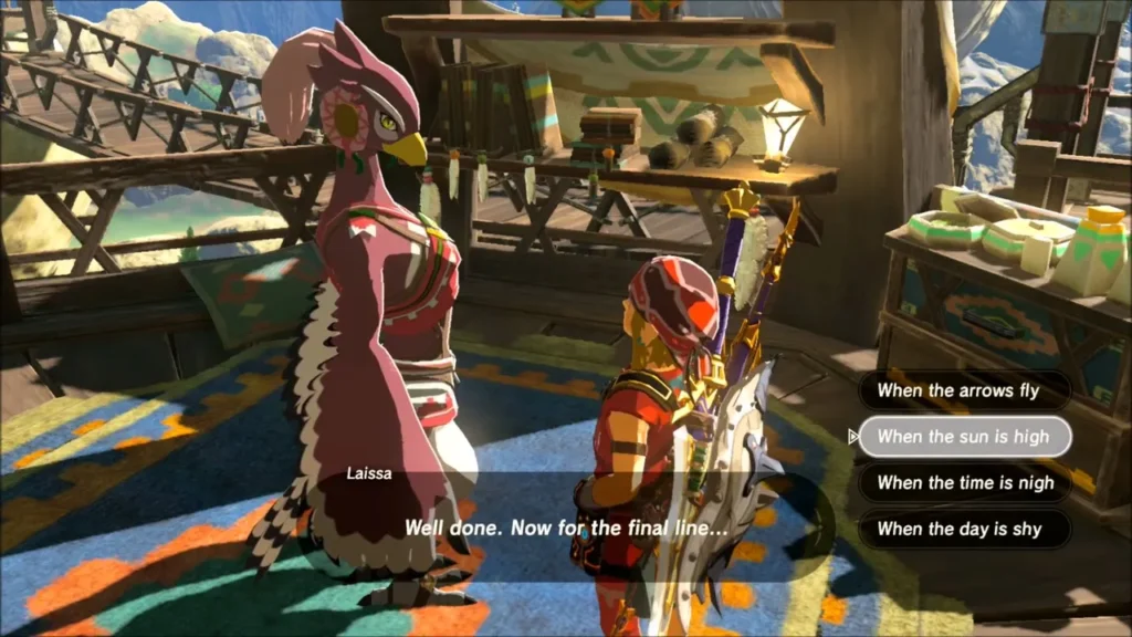 Laissa asking Link to choose the next line of the song Laissa asking Link to choose the next line of the song