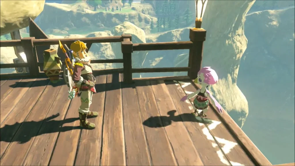 Link and Molli on the balcony above the Rito Village cliffs Link and Molli on the balcony above the Rito Village cliffs
