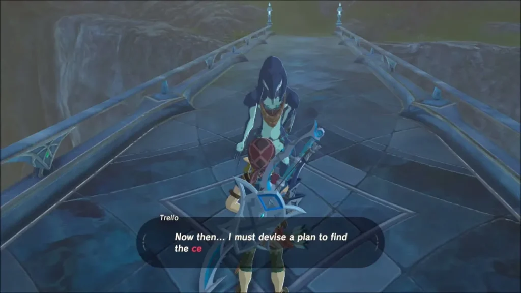 Trello talking to Link on the bridge about the lost trident Trello talking to Link on the bridge about the lost trident