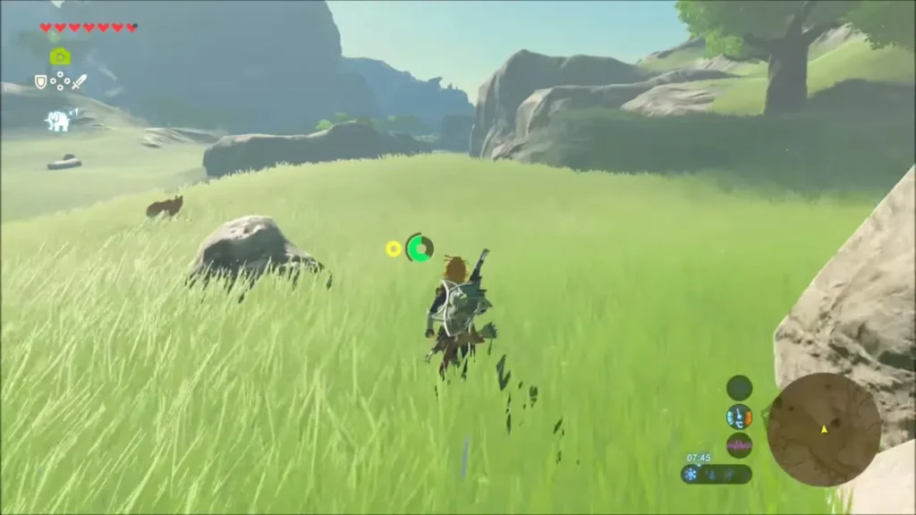 Link creeping through tall grass toward a buck with stealth gear on Link creeping through tall grass toward a buck with stealth gear on