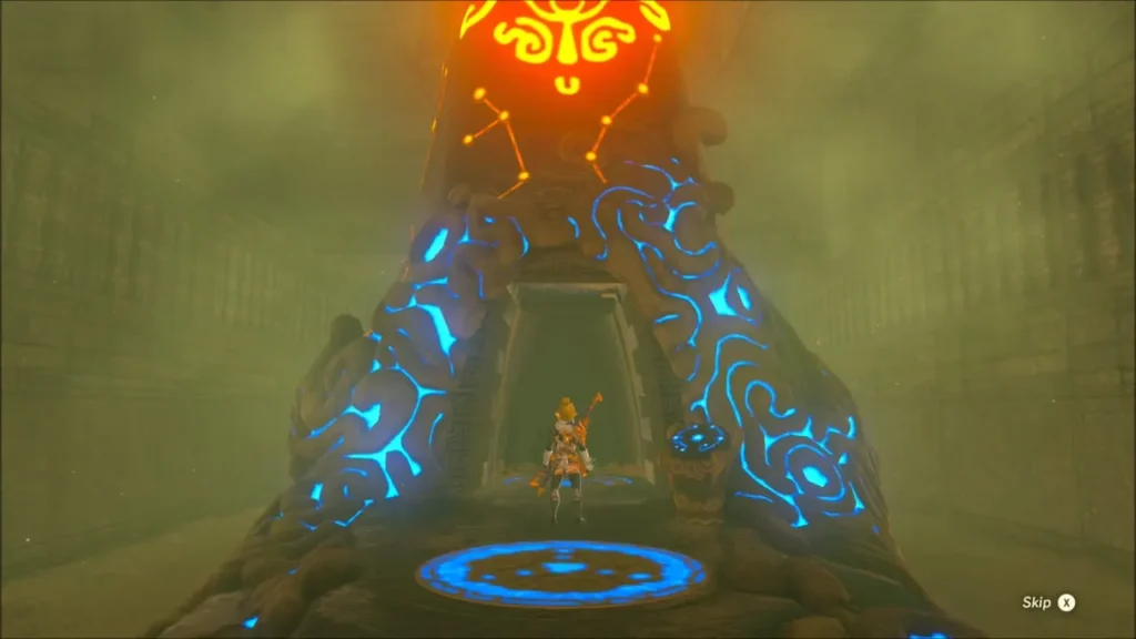 Link before the activated shrine in the maze centre Link before the activated shrine in the maze centre