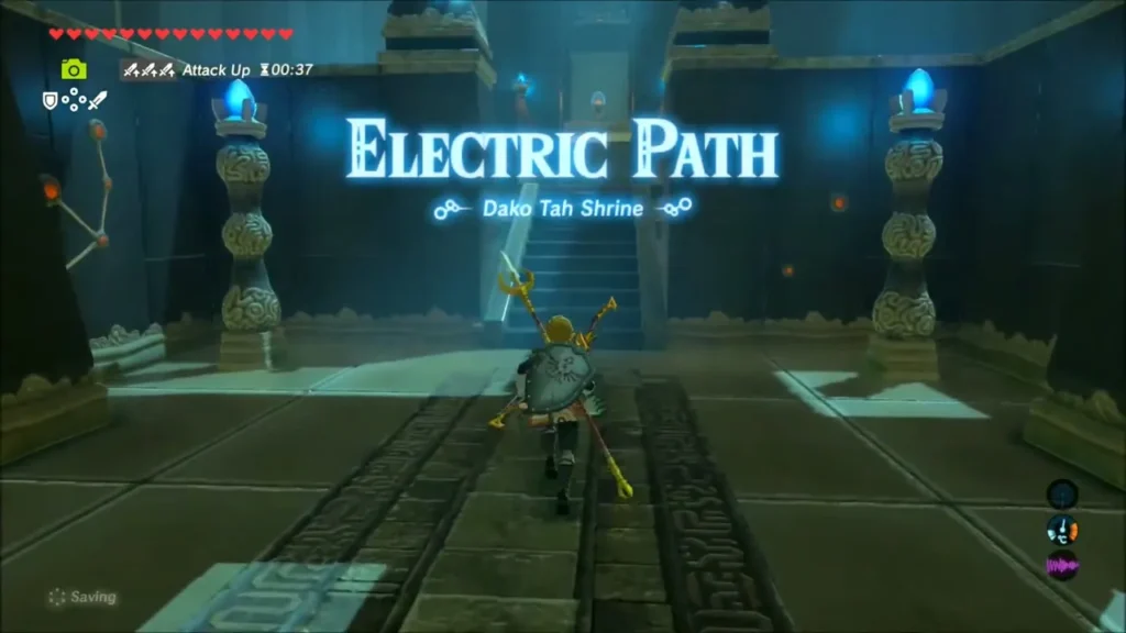 Link entering Dako Tah Shrine with the Electric Path title Link entering Dako Tah Shrine with the Electric Path title