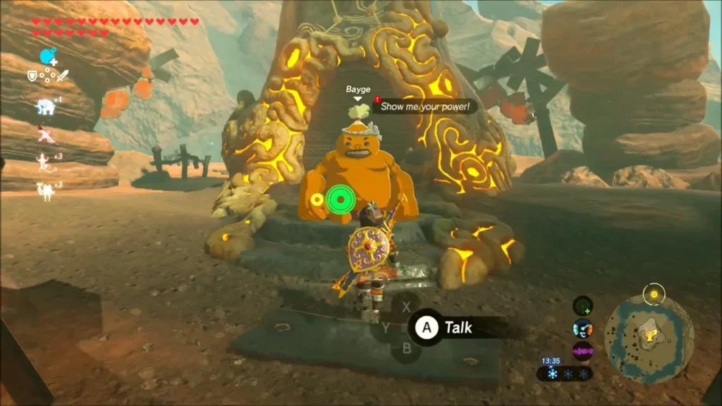 Link talking to Bayge in front of the glowing Gorae Torr Shrine entrance Link talking to Bayge in front of the glowing Gorae Torr Shrine entrance