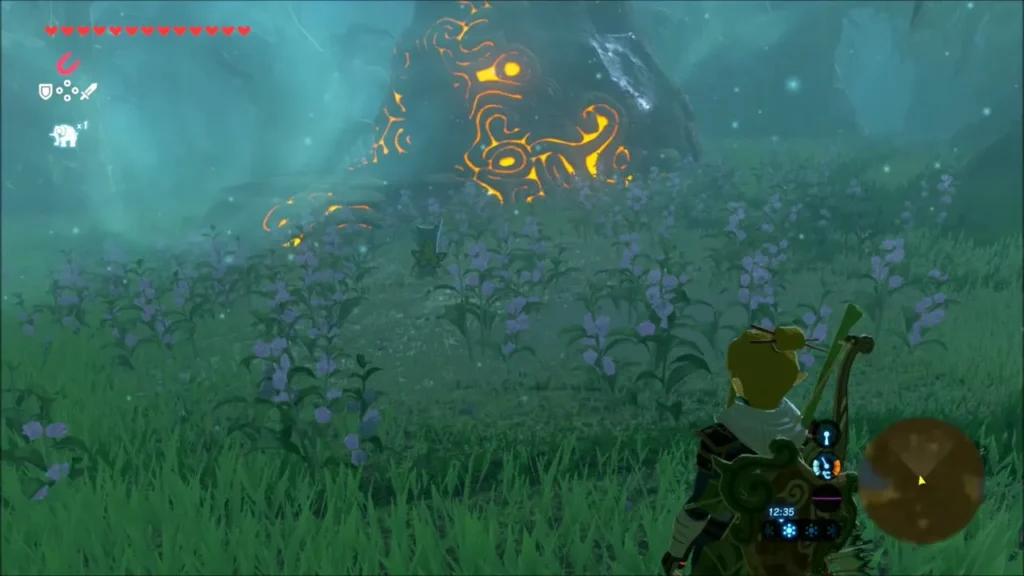 Link with bow ready before the orange-glowing Daag Chokah Shrine Link with bow ready before the orange-glowing Daag Chokah Shrine