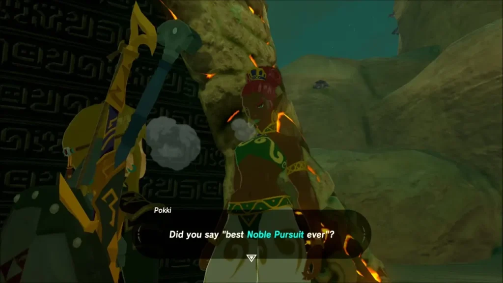 Pokki speaking to Link at the shrine about the best Noble Pursuit Pokki speaking to Link at the shrine about the best Noble Pursuit