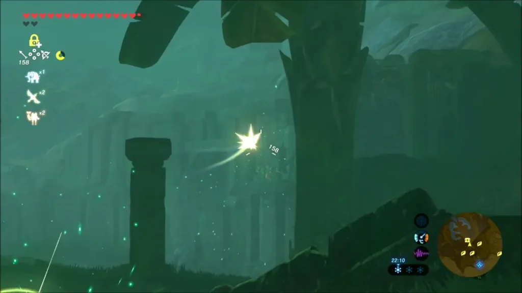 An arrow striking Farosh high above the ruins in the mist An arrow striking Farosh high above the ruins in the mist