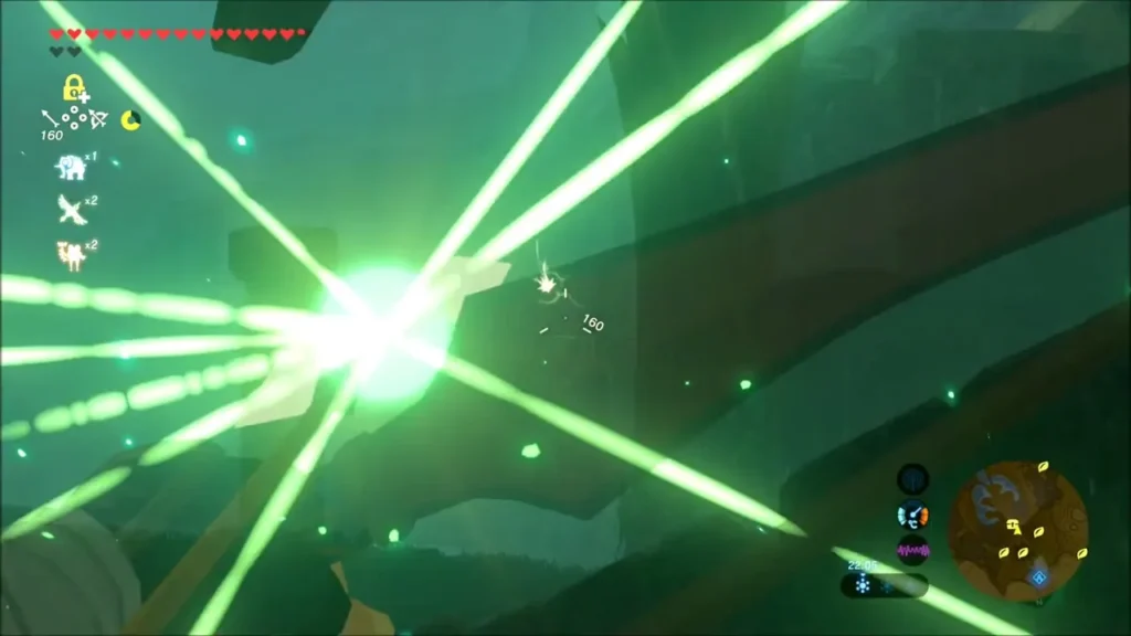 A green burst of light where Farosh is hit by an arrow A green burst of light where Farosh is hit by an arrow