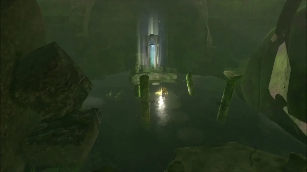 Light rising from the statue as the scale rests in the water at its feet Light rising from the statue as the scale rests in the water at its feet