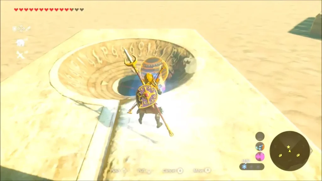 Link guiding an orb into a carved socket on a stone pedestal Link guiding an orb into a carved socket on a stone pedestal