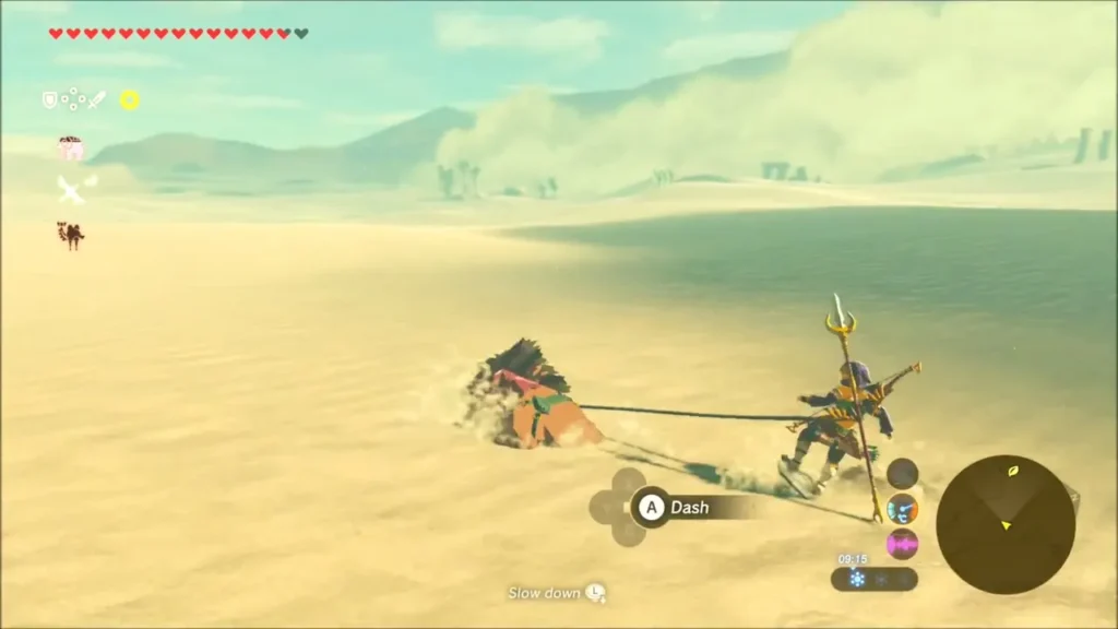 Link riding a sand seal across the open desert
