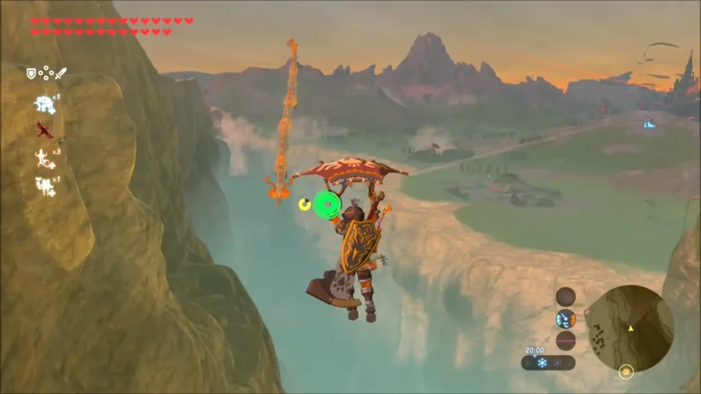 Dinraal rising along the canyon wall as Link glides down Dinraal rising along the canyon wall as Link glides down