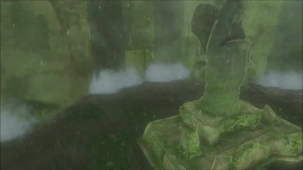 Mossy goddess statue beside the misty Spring of Power Mossy goddess statue beside the misty Spring of Power