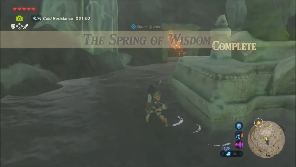 Link by the goddess statue as The Spring of Wisdom quest completes Link by the goddess statue as The Spring of Wisdom quest completes