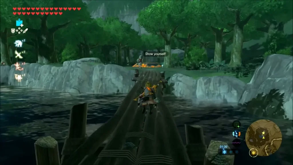 Dorian calling out Show yourself as Link crosses the wooden bridge Dorian calling out Show yourself as Link crosses the wooden bridge