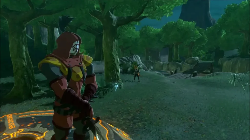 Yiga Blademaster standing on a glowing platform in the forest at night Yiga Blademaster standing on a glowing platform in the forest at night