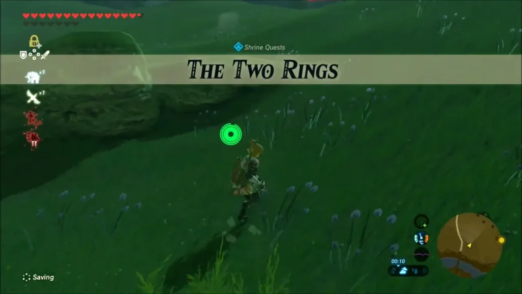 The Two Rings shrine quest banner as Link walks across the plain The Two Rings shrine quest banner as Link walks across the plain