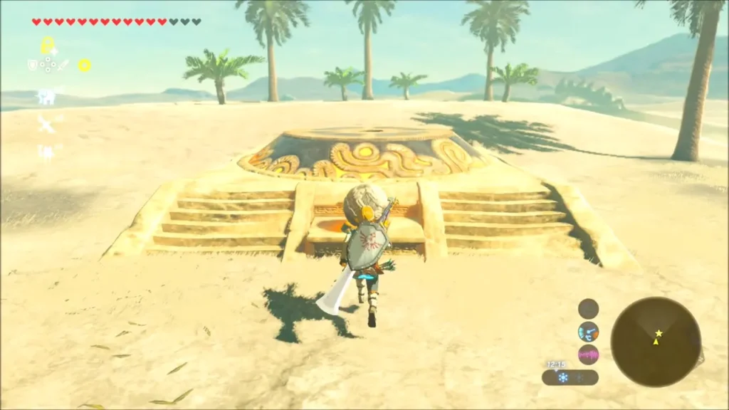 Link carrying the prize up to the pedestal Link carrying the prize up to the pedestal