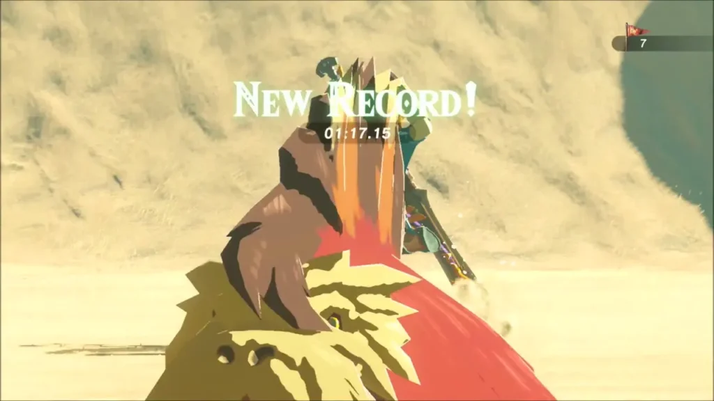 New Record banner flashing as Link crosses the finish New Record banner flashing as Link crosses the finish