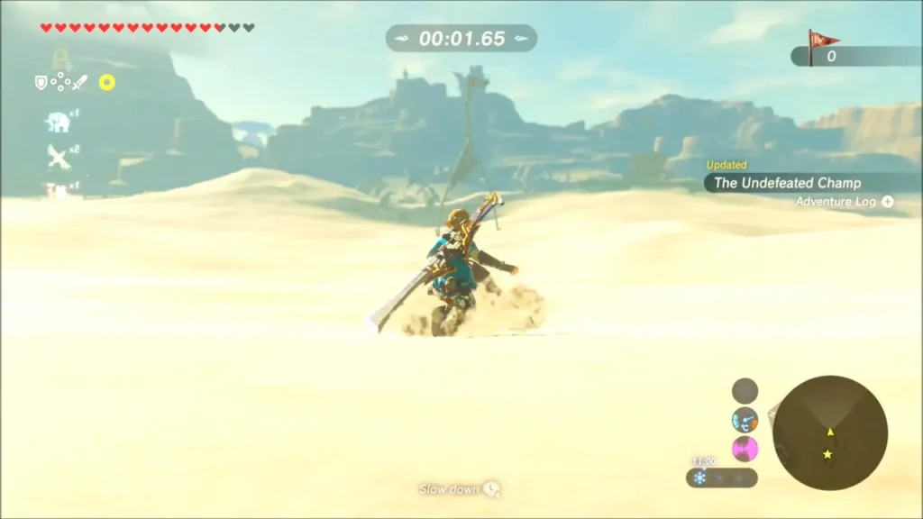 Link dashing across the dunes on a sand seal as the race begins Link dashing across the dunes on a sand seal as the race begins