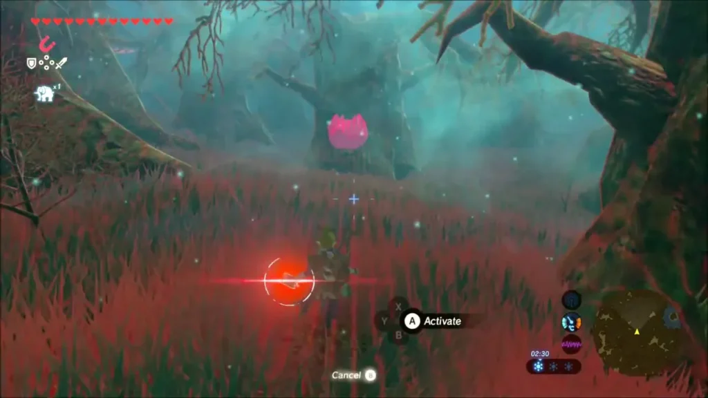 Magnesis view showing a metal rock glowing in a hungry tree's mouth Magnesis view showing a metal rock glowing in a hungry tree's mouth