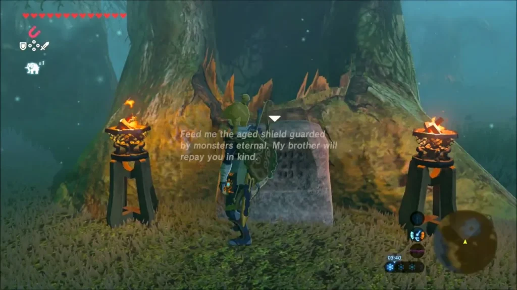 The tree with a stone inscription asking for the aged shield The tree with a stone inscription asking for the aged shield