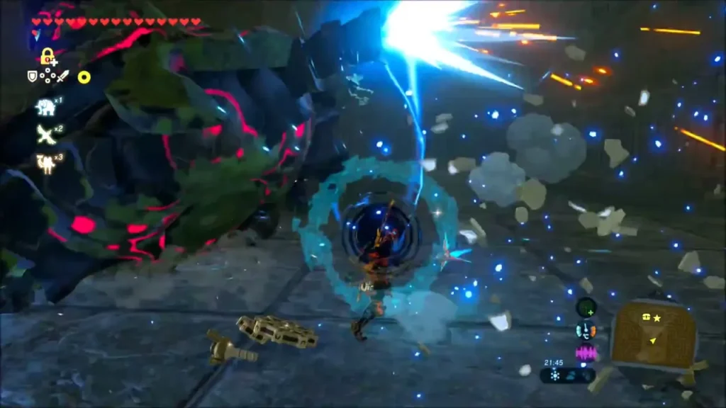 Link fighting a Guardian with a perfect-dodge flurry