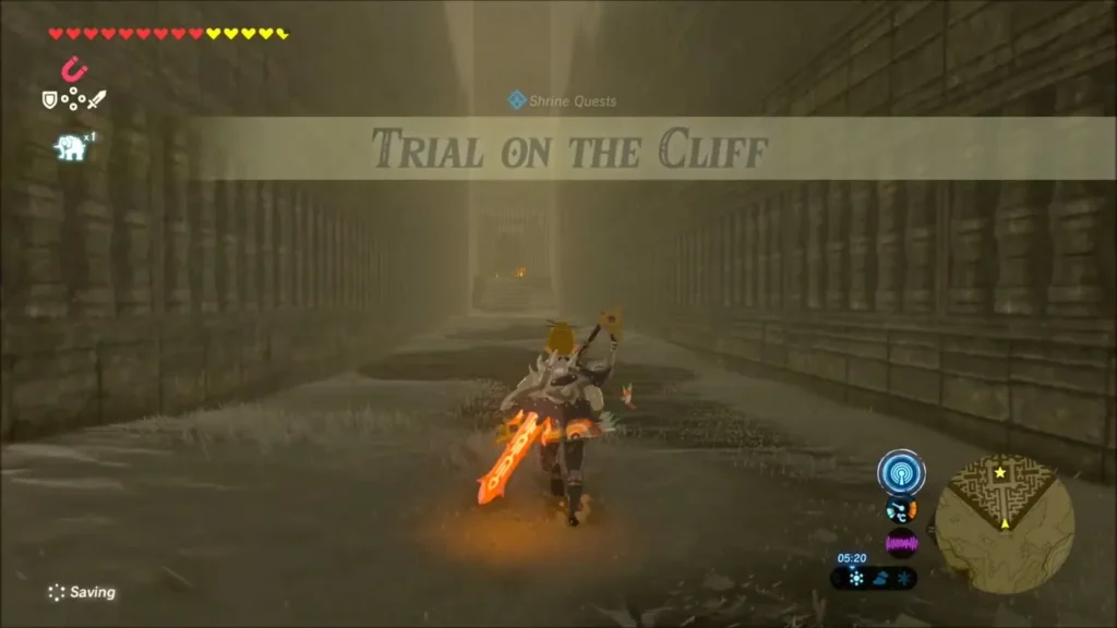 Trial on the Cliff quest banner as Link enters the maze Trial on the Cliff quest banner as Link enters the maze