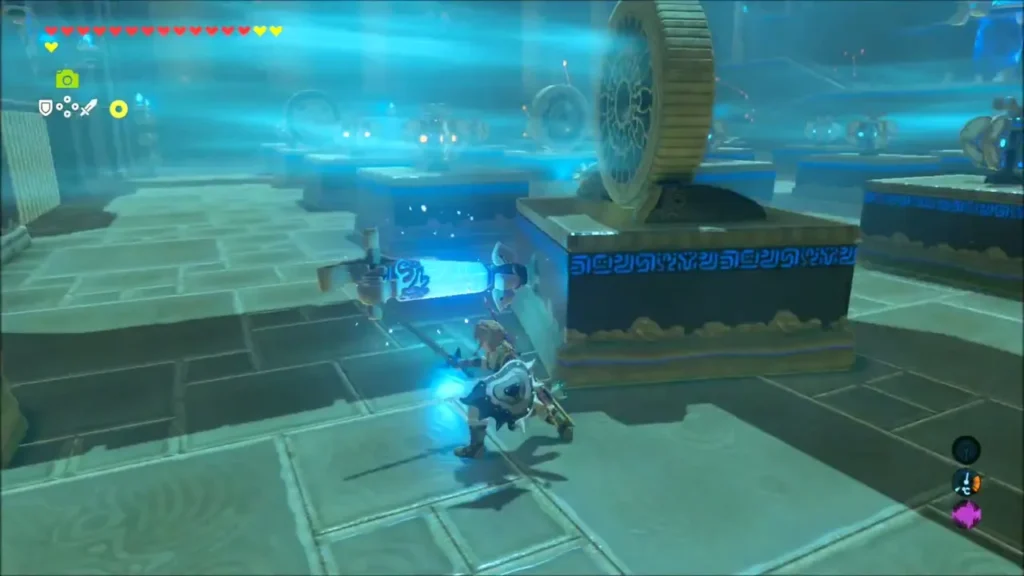 A turbine blowing wind across the hall as Link passes A turbine blowing wind across the hall as Link passes