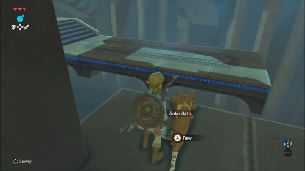 Link beside a dropped Boko Bat prompt on the ledge Link beside a dropped Boko Bat prompt on the ledge