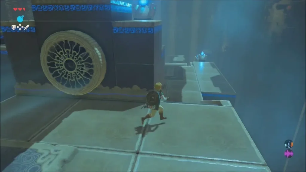 Link running past a large fan on the platform Link running past a large fan on the platform