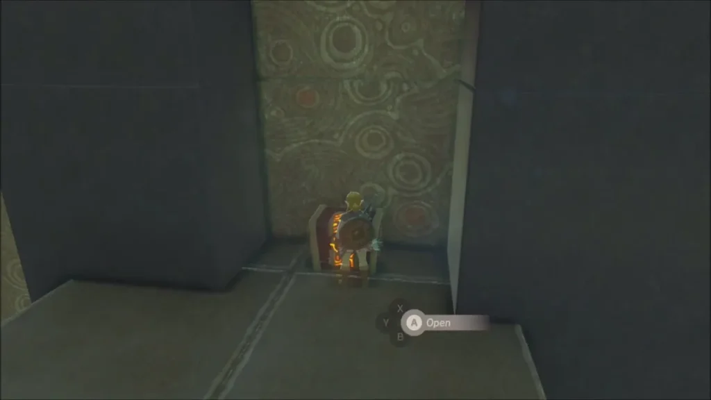 Link reaching the chest on the small ledge Link reaching the chest on the small ledge