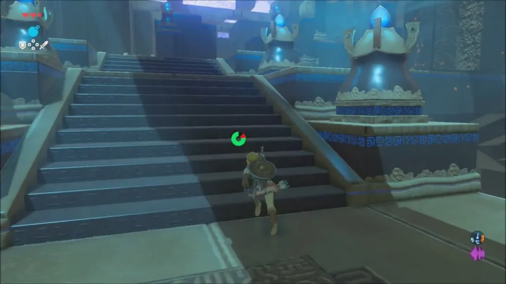 Link climbing the stairs toward the monk Link climbing the stairs toward the monk