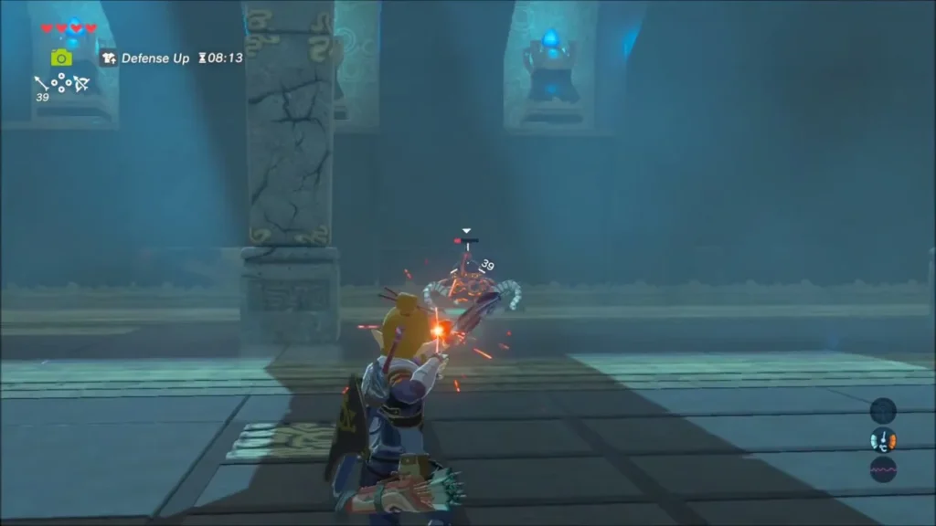 Link shooting the weakened Guardian Scout with an arrow Link shooting the weakened Guardian Scout with an arrow